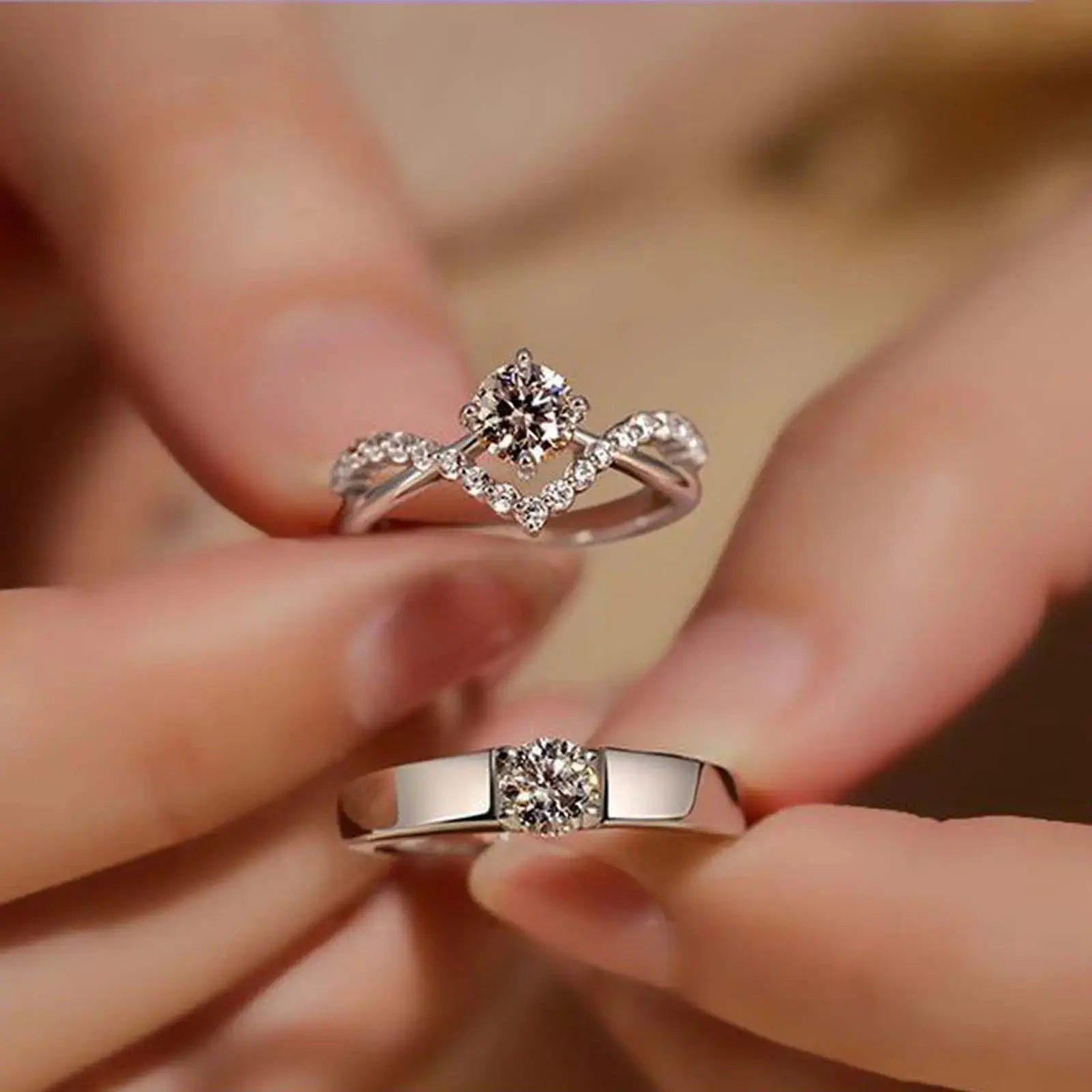 Crown couple ring for love four claws zircon pair men and women wedding ring crown opening size adjustable suitable for engagement proposal