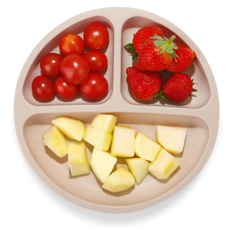 Silicone Baby Feeding Bowl with Suction Cup, 3-grid Design Baby Feeding Plate, Microwave Safe & Non-slip Food Container for Home & Outdoor
