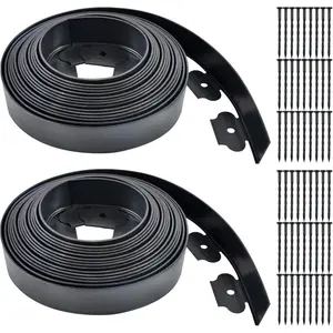 Garden Edging 60ft x 2 Inch Black Landscape Edging, 54 Spikes for Lawn 2 Inch Tall