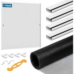 Window Screen Frame Kit, 5/16 Inch x 3/5 Inch x 46 Inch, Makes  Complete Screen 46" x 46" Or Smaller, Includes  Screen Mesh, 4 Heavy Duty Corners & Durable Spline, 1 Set, White