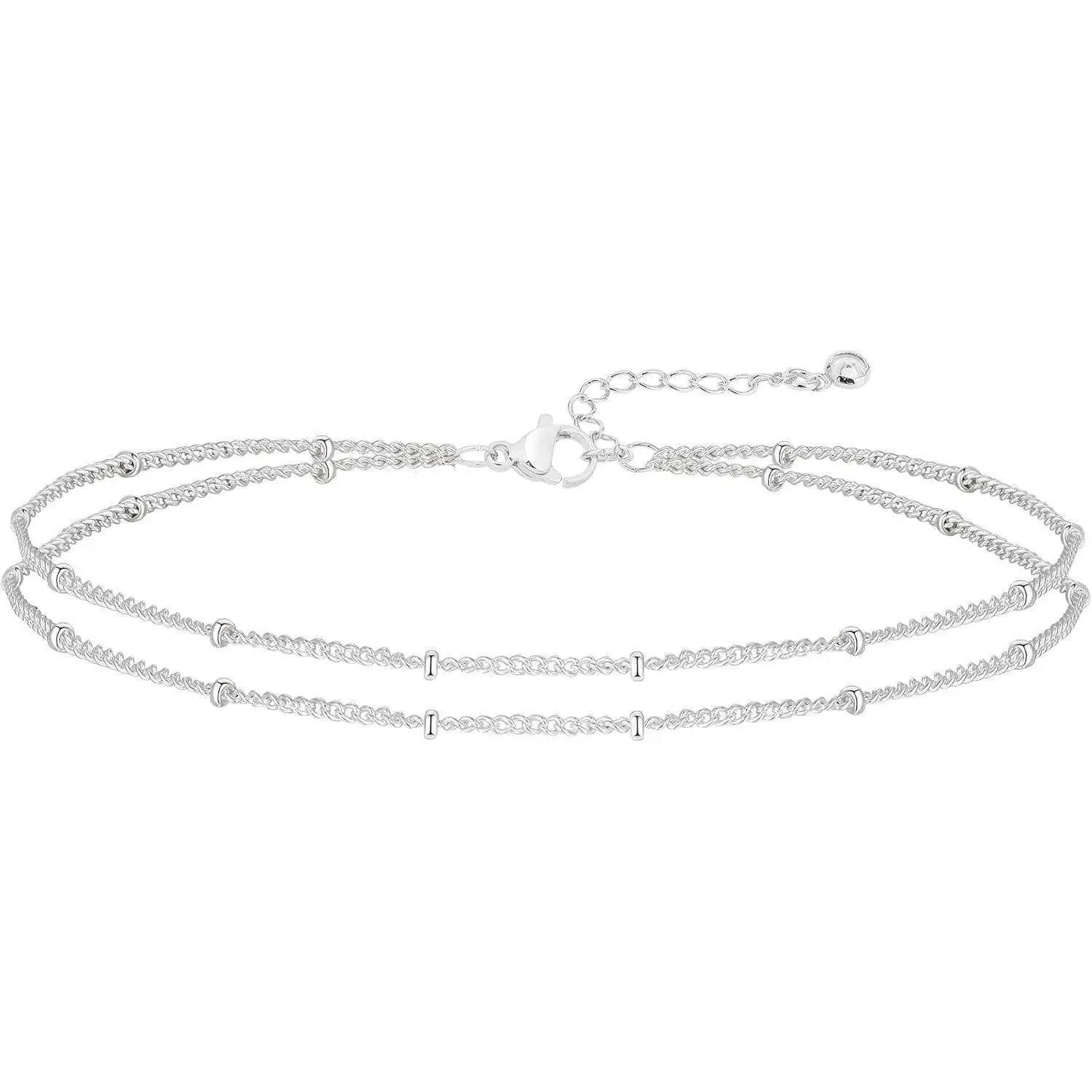 Gold/Silver Ankle Bracelets for Women,14K Gold Anklets for Women Waterproof Cuban Link Heart Beads Herringbone Rhinestone Anklets Set Layered Anklet Bracelets for Women Gold Jewelry Gift