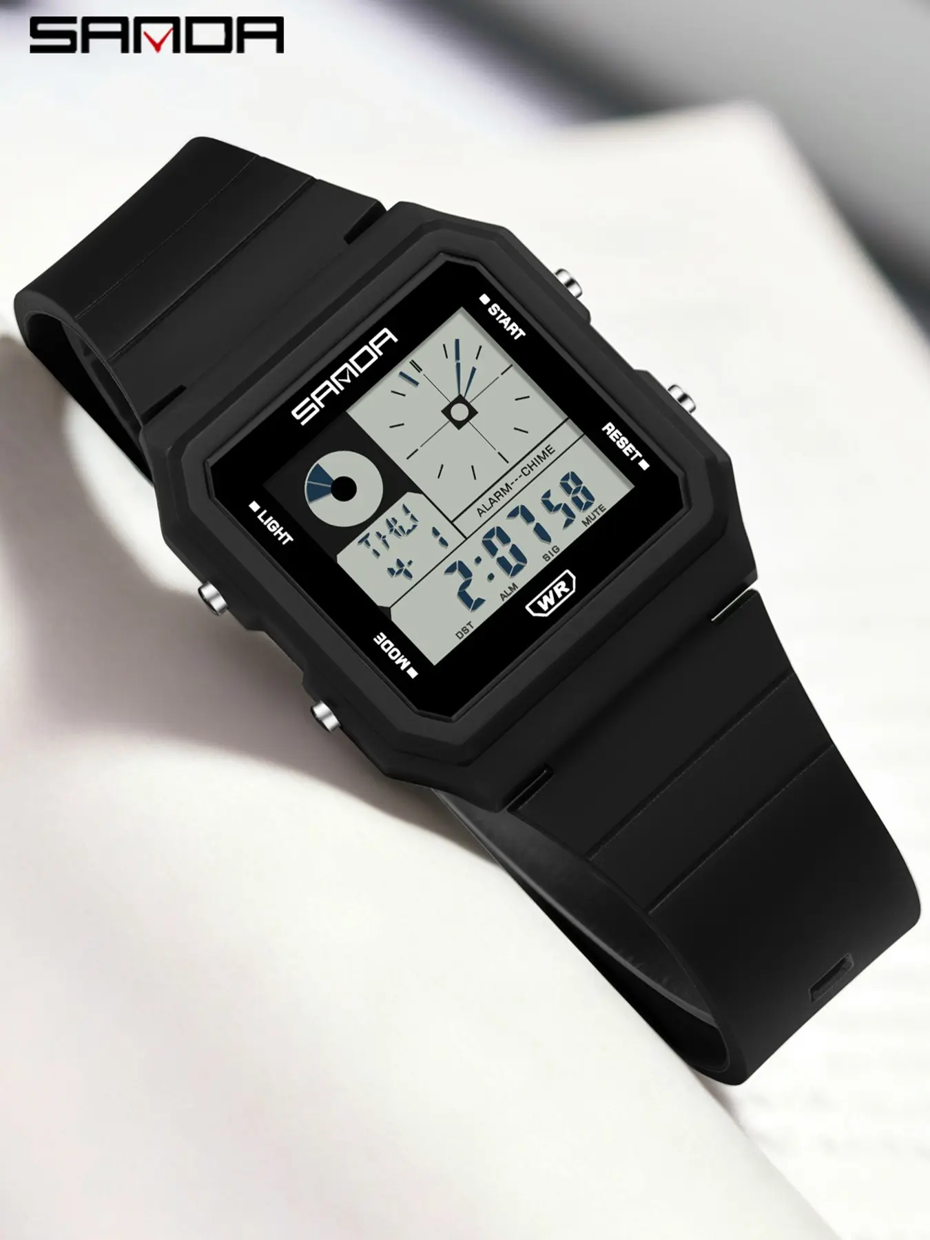 1Set SANDA 2216 Square Electronic Watch 5ATM Waterproof Multifunctional Sports Watch Luminous Countdown Alarm Clock Student Retro Small Square Watch