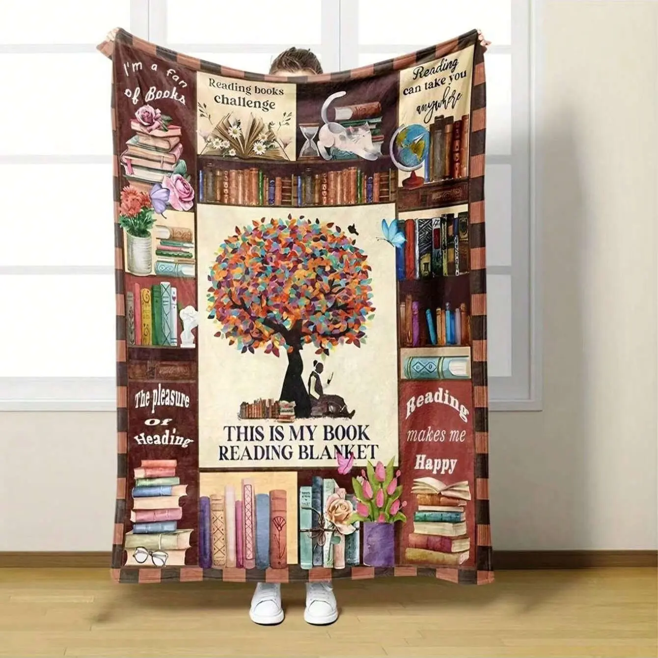 Book Lover Wool Blanket, Perfect for Reading, Bedtime, or Holiday Gifts, Modern Style, Cozy All Seasons