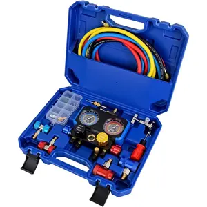 Nilight 4-Way Auto HVAC Diagnostic Manifold Gauge Set, Fits R1234yf/R134a/R404A, with 2 Pcs R1234yf Adapters, 4 Pcs 5 FT Hoses, Adjustable Couplers, Universal Can Tap, 1/4''-1/2'' Adapter