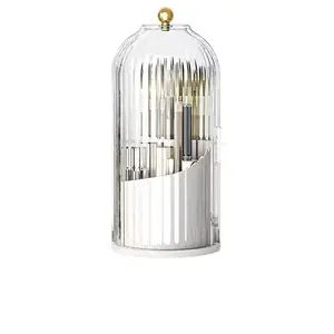 High-end textured white sliding toothbrush holder - a 360° rotatable storage tool, a dust-proof bathroom vanity storage box, which can store toothbrushes, toothpaste, makeup brushes and other items in multiple compartments, a fashionable storage tool