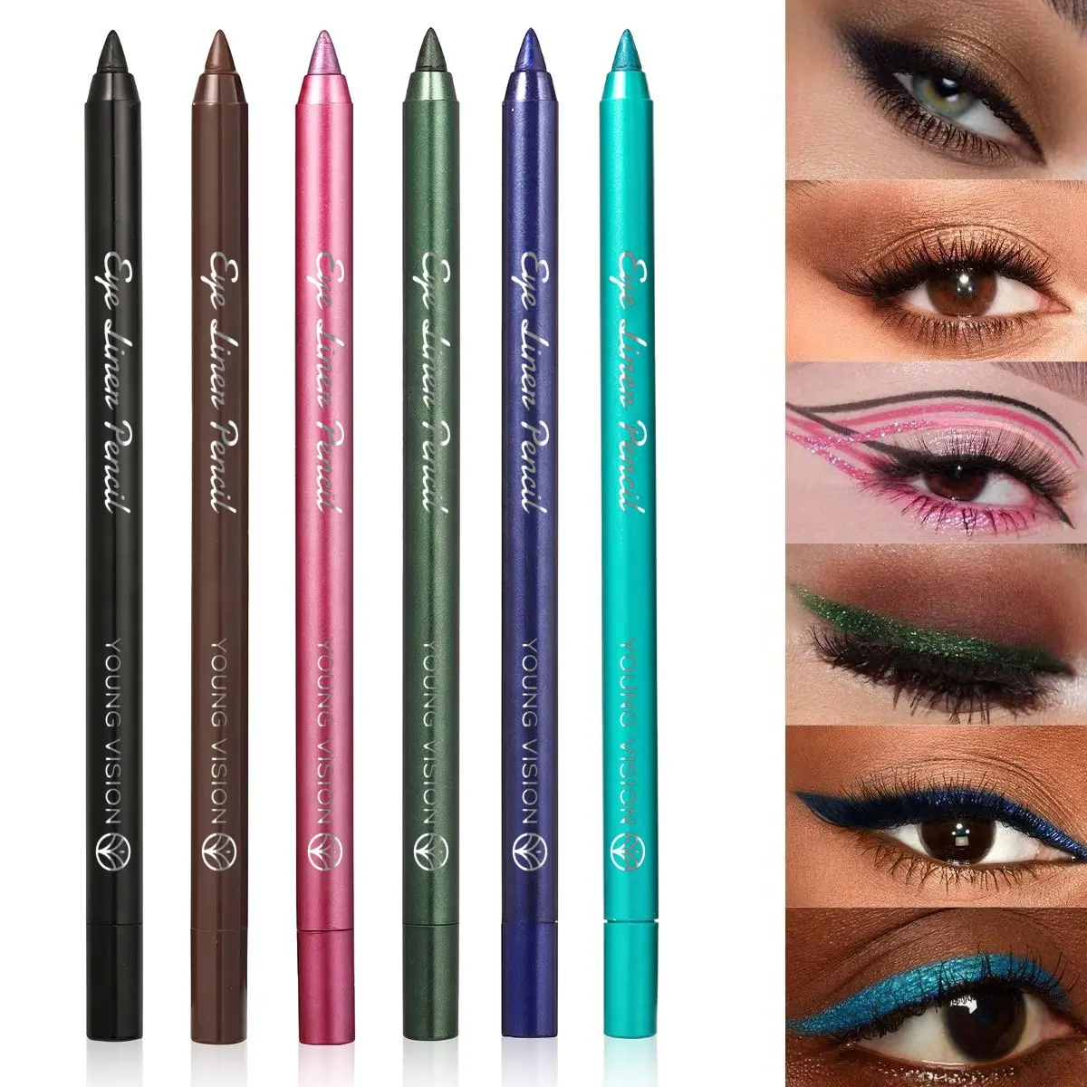 YOUNG VISION Colorful Rotating Eyeliner Pencil Set, Six Colors, Smooth Application, Creative Eye Makeup, Stage Cosmetics