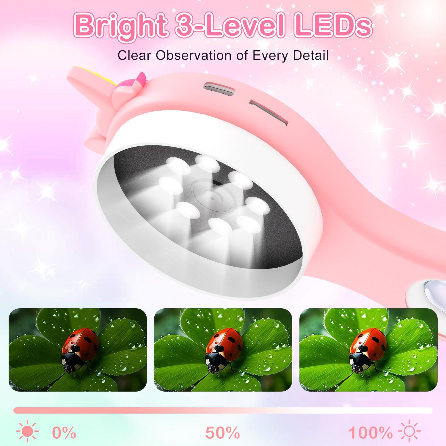 Digital Microscope Camera, Mini Pocket Handheld Camera with 2" Screen, 500X Zoom, 8LED Lights, Macro Lens, Birthday Gift for Students