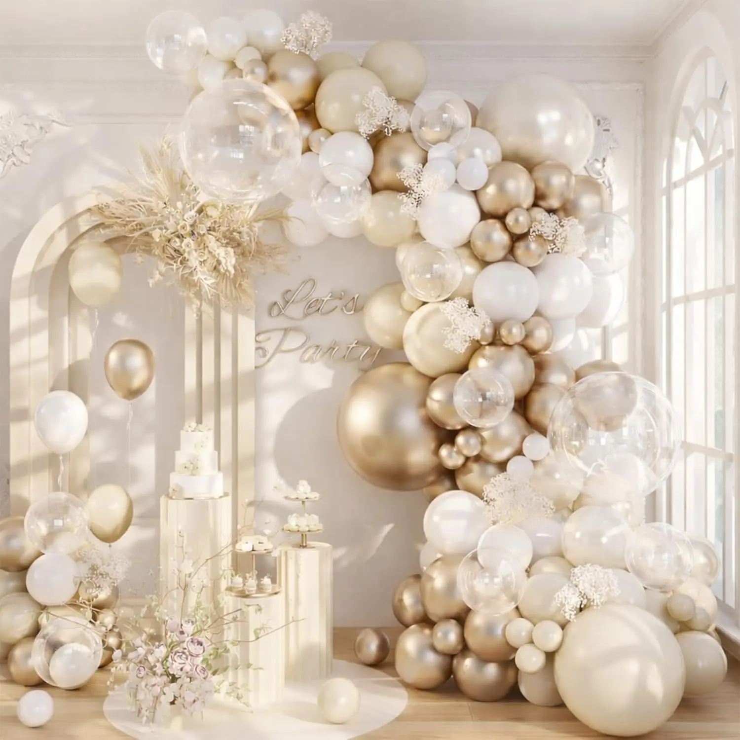 Beige Champagne Balloon Garland Arch Kit, Metallic  Sand  White Clear Champagne Balloons for Engagement Bridal  Shower Wedding Anniversary Birthday Party Decorations