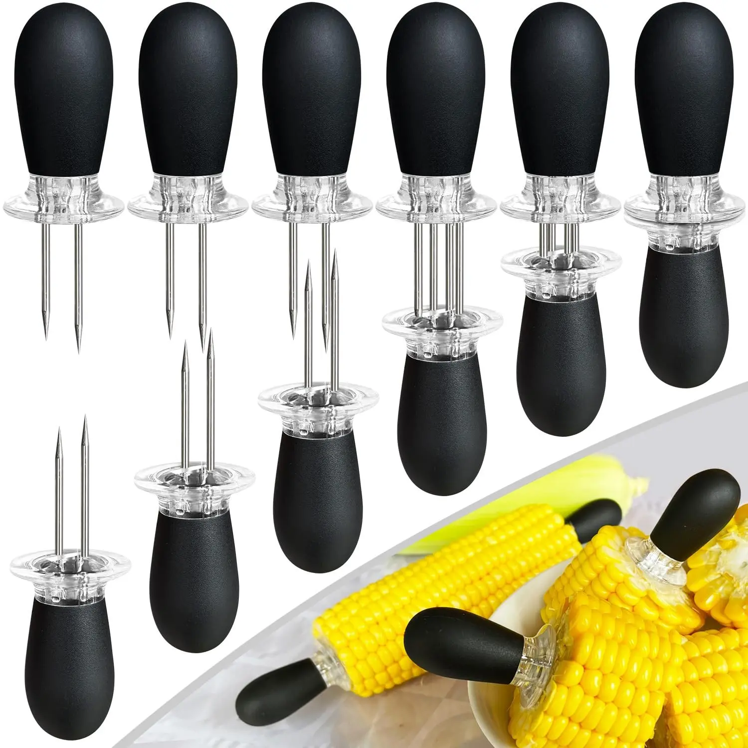 4/8/12-Pack Stainless Steel Corn Holder, Corn Stick Fork, Interlocking Design, Heat-Resistant BBQ Fork, Multi-Purpose Fruit Fork, BBQ Tools, Grilling Barbecue Accessories
