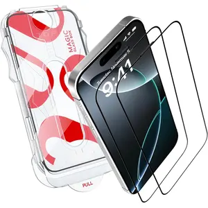 Screen Protector for  16 Pro Max - MagicBox Tempered Glass Screen Protector  16 Pro Max (2 Pcs) -to- Protection with 2 Applicators, 9H Hardness, Oleophobic Coating