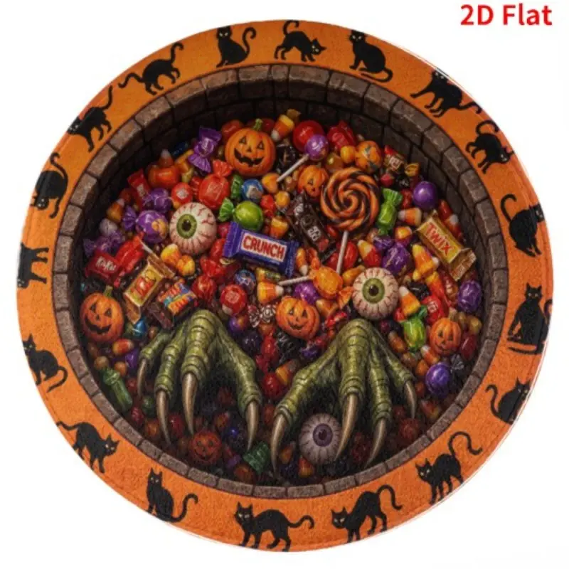 Velvet D Simulation Realistic Monster Claw Candy Round Rug, Halloween Creative Fun Black Cat Pumpkin Bedroom Living Room Decor Dark Style Study Gaming Room Washable Bathroom Balcony Non-Slip Mat, Indoor Rug