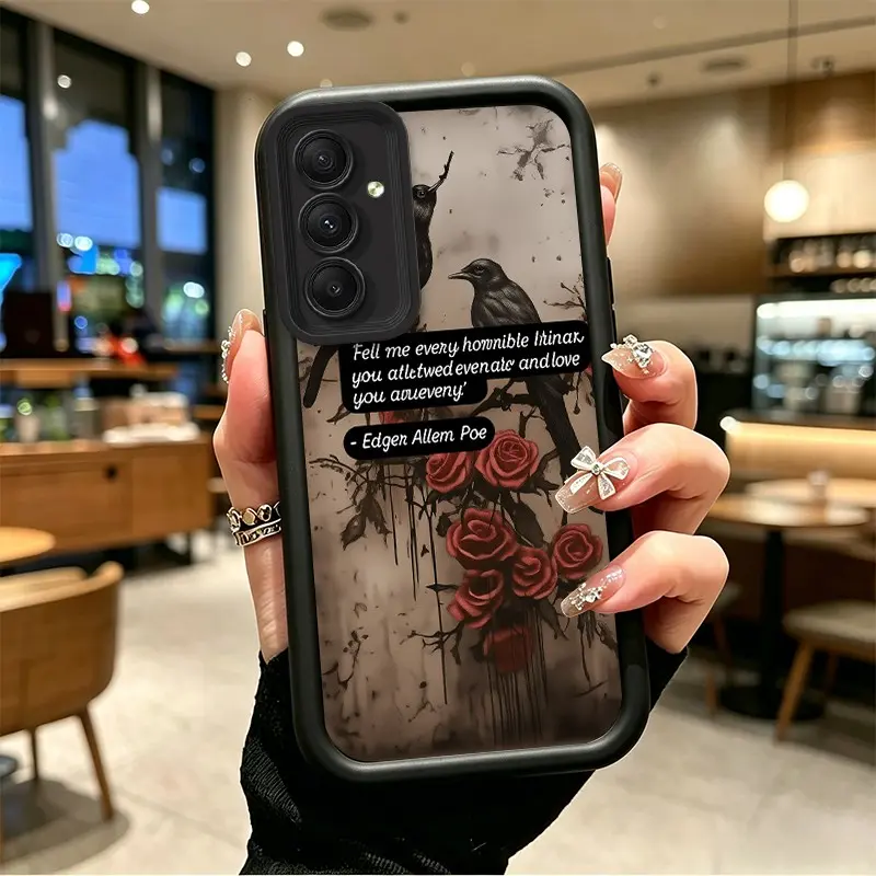 Phone case for Samsung GALAXY A34 Enhanced Peotection TPU Shockproof Gothic Raven & Rose Edgar Allan Poe Dark Aesthetic Case soft silicone Celestial Eye Layered Phone Case bobosxtyjt35088