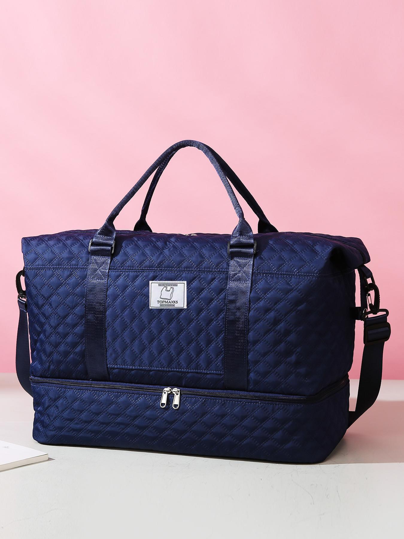 Letter Patched Design Large Capacity Durable Travel Bag, Lightweight Portable Folding Duffel Bag, Multi-function Dry & Wet Separation Bag for Travel, Traveling Bag