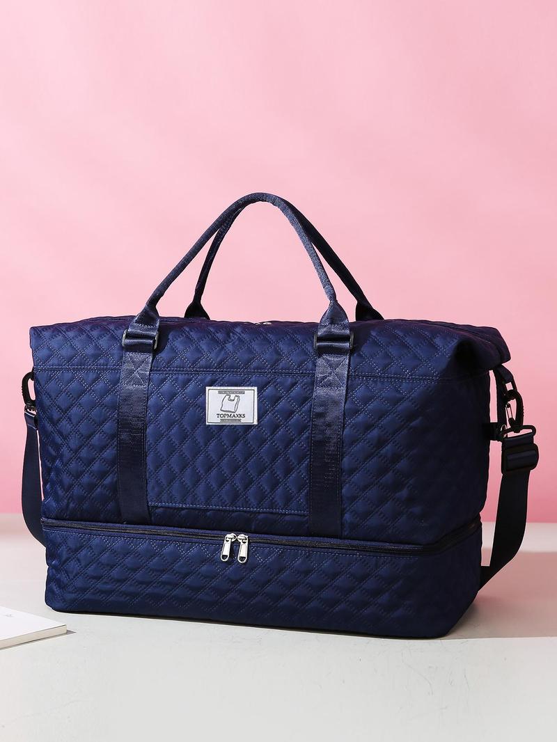 Letter Patched Design Large Capacity Durable Travel Bag, Lightweight Portable Folding Duffel Bag, Multi-function Dry & Wet Separation Bag for Travel, Traveling Bag