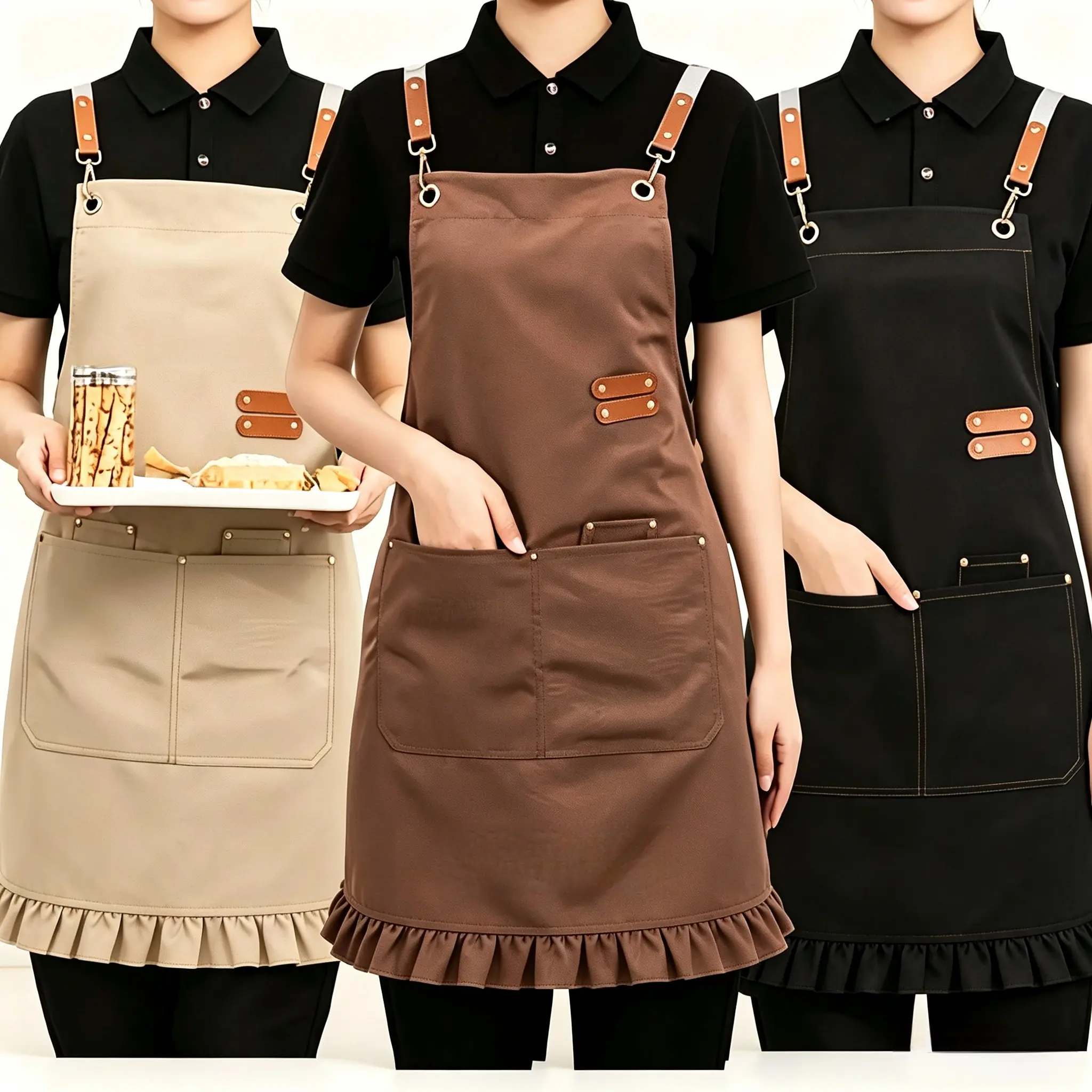 Waterproof Cross Strap Apron, Multi-Pocket Design, Unisex Work Apron, Durable Canvas, Adjustable Straps, Ideal for Coffee Shops & Kitchens, Aprons With Pockets