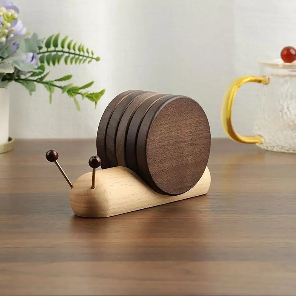 Wooden Snail Coaster Set, Magnetic Heat-Resistant Mat for Home Kitchen, Rustic Table Top Room Decor Accessory, Kitchen Coasters, Insulated, Hot Cup Shield, Set Pack, Snail Shape, Table Heat Guard, Cute Coasters