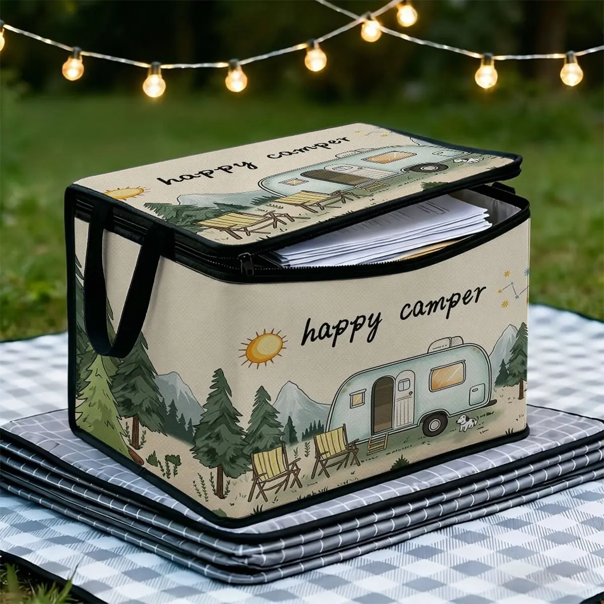 Large Capacity Foldable Storage Box, Camping Trailer Pattern, Lightweight Portable, Ideal for Home Organization, Clothes, Shoes, Tools