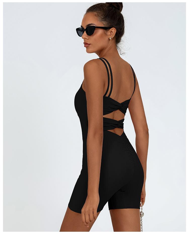 Women's low-cut sexy yoga jumpsuit, breathable and quick-drying, with a beautiful back and cross-strap design to lift the buttocks, suitable for running, yoga, and fitness