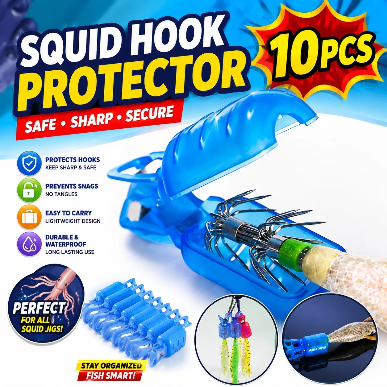 10pcs fishing squid hook protectors, PVC hook covers, squid hook cases, plastic hook safety caps, suitable for fishing bait hooks
