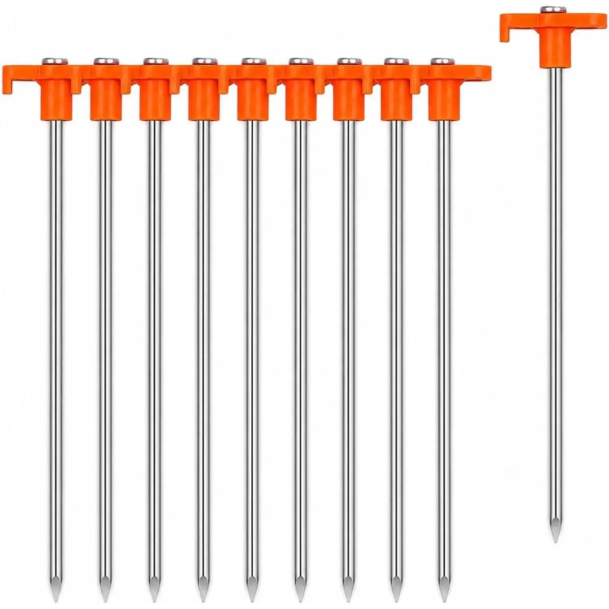 7.1IN Heavy Duty Tent Stakes, 10 Pack Rust Resistant Galvanized Steel Ground Stakes with High Visibility Orange T- for Camping Tents, Tarps & Canopies