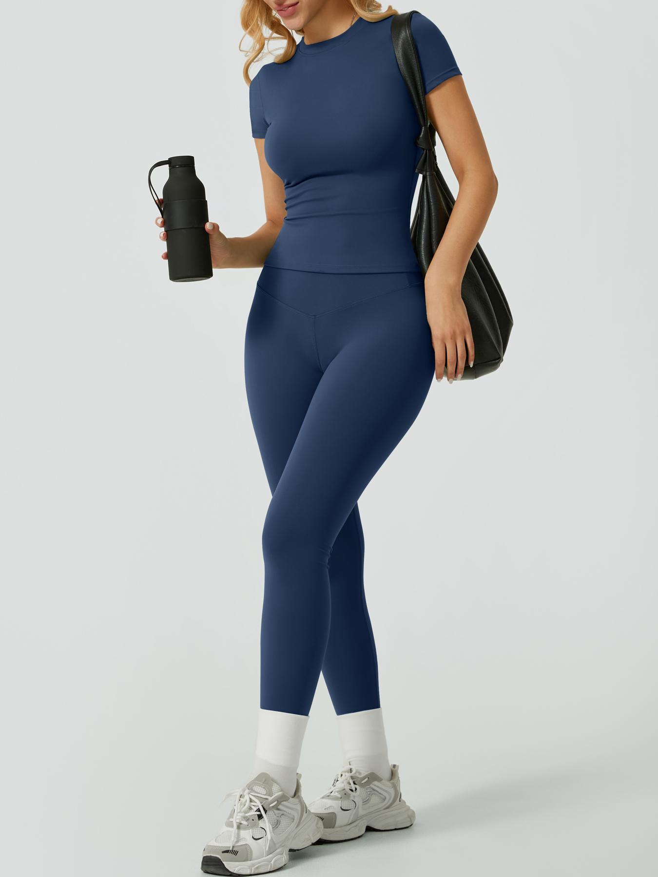 Women's Two-Piece Solid Ribbed Long Sleeve Tee & Leggings Sport Set, Casual Breathable Quick-Drying T-shirt & Skinny Pants Set for Yoga Gym, Ladies Sportswear for All Seasons, Workout Running Clothes, Gym Outfits