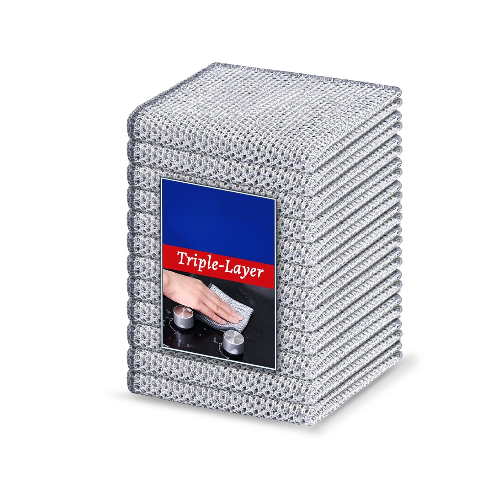 3-Ply Scratch-Resistant Multipurpose Steel Wool Scrubber, Reusable Abrasive Cleaning Cloth for Kitchen Dishes, Cookware & Stovetops