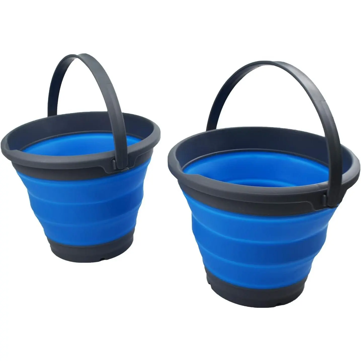 5.5L (1.4 Gallon) Set of 2 Collapsible Plastic Bucket - Foldable Round Tub - Portable Fishing Water Pail - Space Saving Outdoor Waterpot. (Grey/Blue (Set of 2))