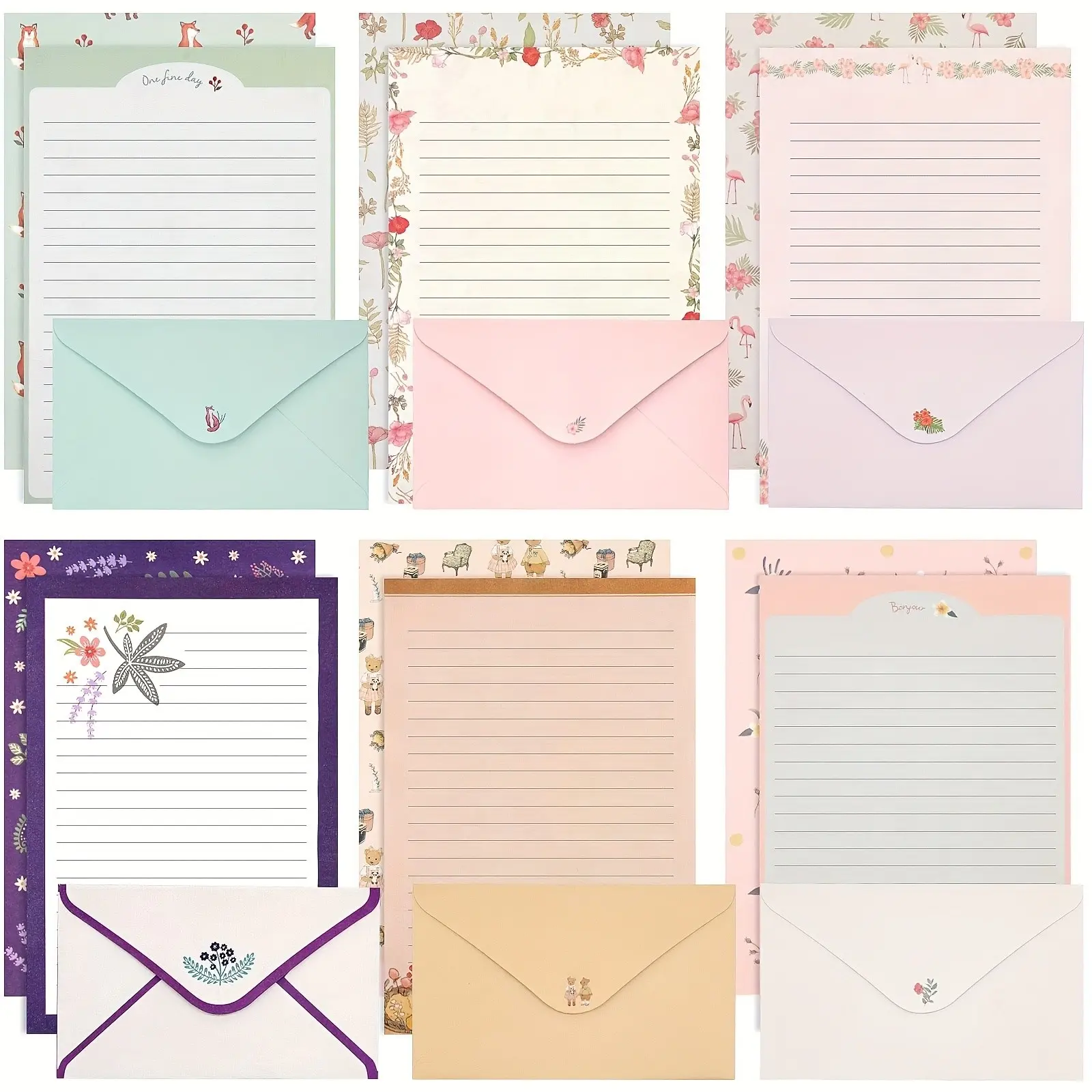 54-Piece Animal Plant Theme Stationery Set, 36 Writing Papers + 18 Envelopes, A5 Size, Cute Office Supplies for Love Letters, Invitations, Graduation Cards, Blank Note Cards And Envelopes