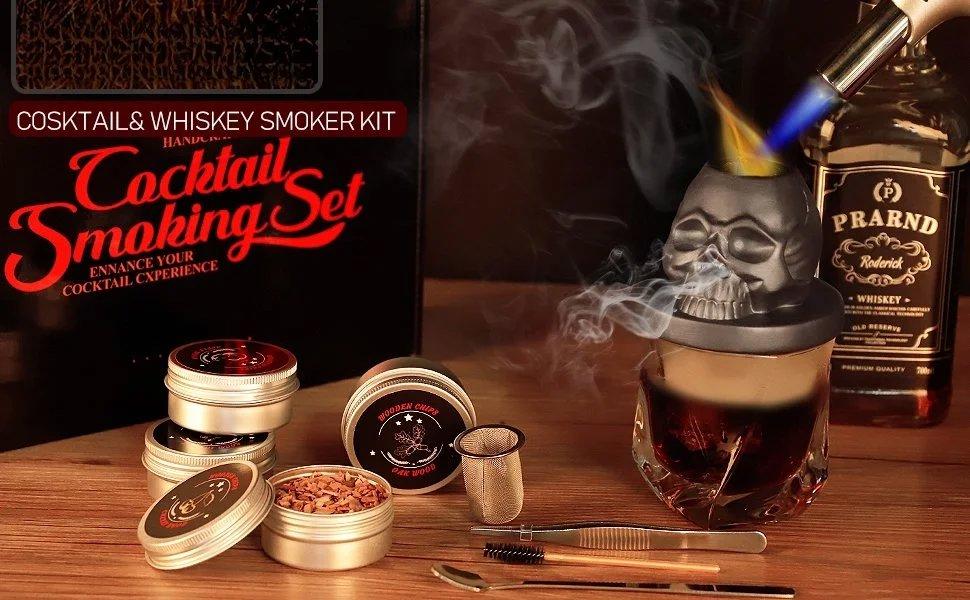 THE WELL KEPT Cocktail Smoker Kit with Torch, Whiskey  Infuser Kit with Gift Box, Bourbon Whiskey Set Gift for Men,Skull old Fashioned  Kit for Your Friends, Husband, Dad.(No Butane)