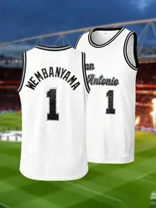 San Antonio #1 Double Glitter Basketball Jersey Black Silver Unisex Sleeveless Sports Shirt Casual Fan Vest