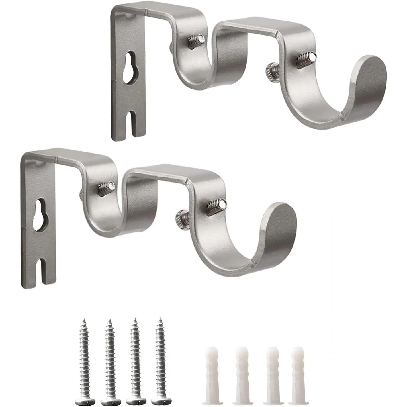 Double Curtain Rod Bracket,2 Pack Metal Curtain Rod Holders for Wall,Sturdy Curtain Rod Brackets for 1 Inch Curtain Rod, Wall Mounted Curtain Rod Hooks for Bedroom Living Room Patio