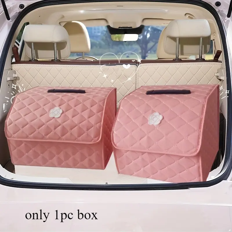 1 PU Leather Car Trunk Storage Box – Foldable Car Organizer with Carrying Handles