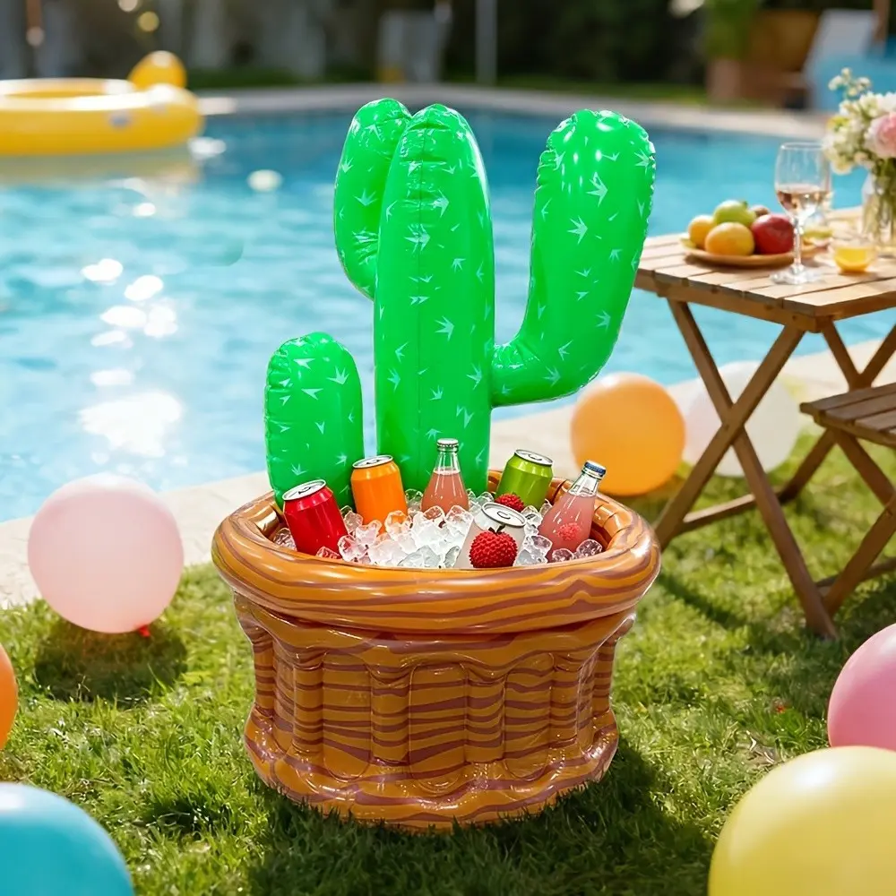 Inflatable Cactus Drink Cooler, Jumbo Ice Bucket & Beverage Bar, Pool & Beach Party Centerpiece, Keeps Drinks Ice-Cold, Must-Have for Summer Hosts