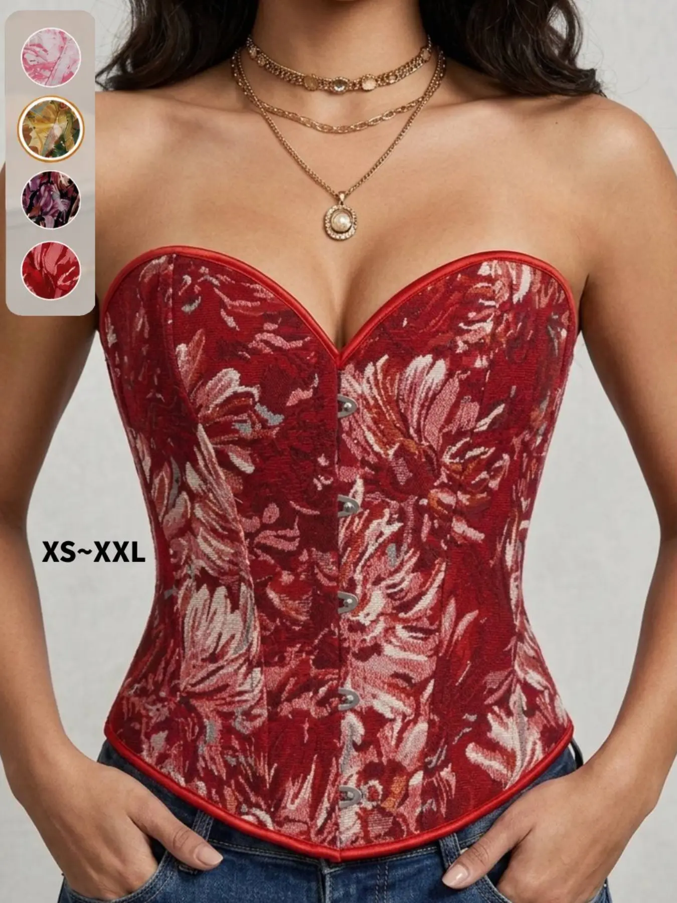 Women's Floral Strapless Waist Cincher Top, Heart Neckline Bodycon Bra, Y2K Retro Style Shaping Shirt, Fit, Perfect for Parties and Outings