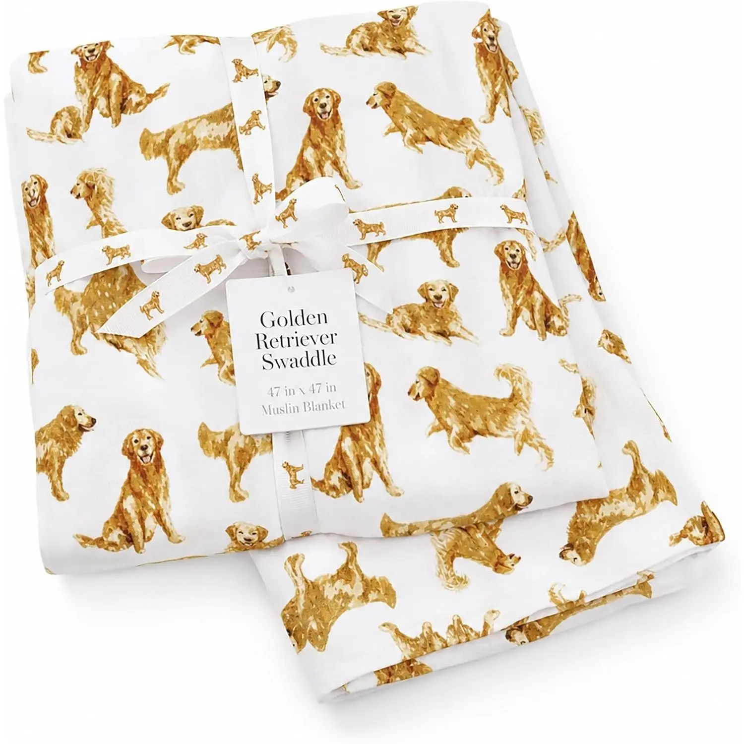 Golden Retriever Dog Print Cotton Muslin Baby Swaddle Blanket | Soft Receiving BlanketGift