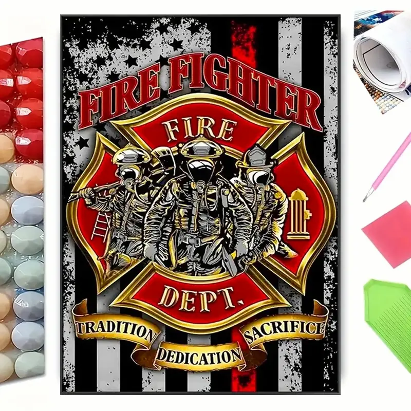 Firefighter Hero Diamond Art Painting, Fire Dept Tradition Sacrifice Dedication Wall Decor, DIY Craft, Perfect Gift for Firefighter Lovers