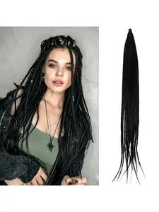 30-inch synthetic curly faux locs dreadlock hair extensions, 10-strand hippie single-end dreadlocks, 0.6 cm wide, reggae-style crochet braiding hair, suitable for everyday wear for women, and can be worn to concerts.