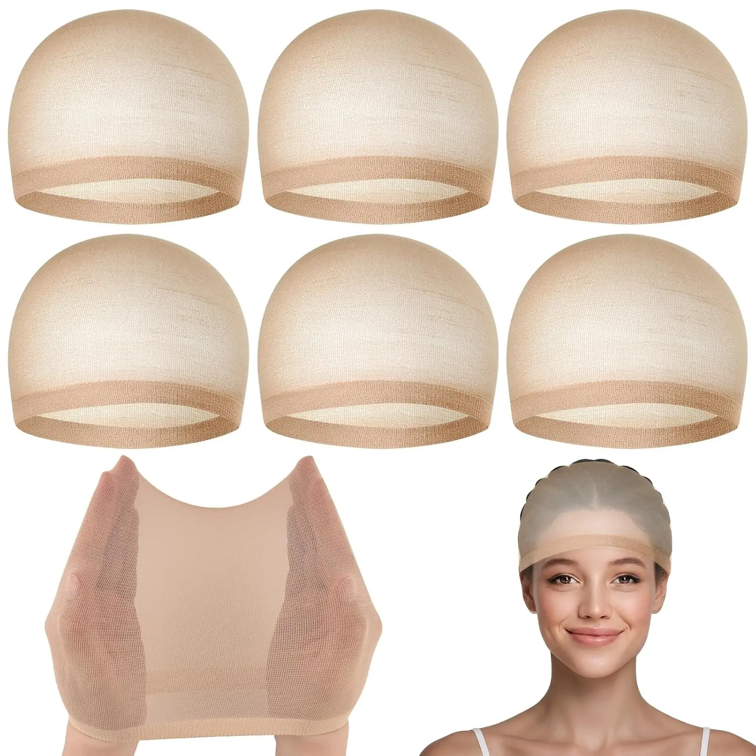 6 count Wig Cap for Women, Mesh Stocking Wig Caps Net Closed End Hair Mesh Net Liner Ultra-thin Invisible for Women Men  Show Halloween Bachelorette Party  Festivals Daily Life