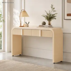 Apricot Cream Modern Fluted Arch MDF Console Table, 55x14.9x31.4in, 2 Storage Drawers, Curved Top, Rounded Silhouette, Leveling Legs, Entryway Table for Hallway, Living Room