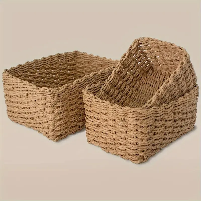 1 set of 3-piece paper rope storage basket, Bamboo basket, oversized woven basket, home organizer, utensil cabinet storage box, rustic style decoration, sturdy structure, durable weaving, handicraft storage, shelf basket, Basket Organizer Drawer