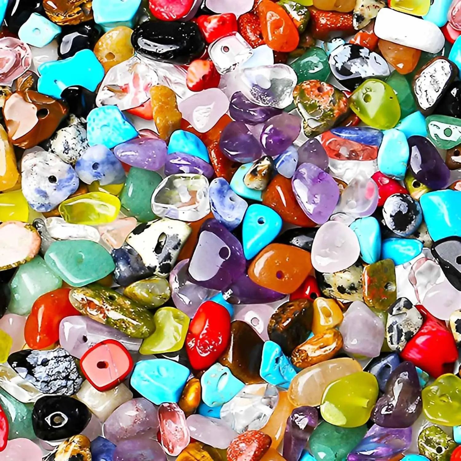 200 count  Chip Stone Beads    Loose Rocks Bead | Irregular Glass Seed Charm Beads Drilled DIY for  Bracelet Necklace Earrings Making Crafting Supplies (5-8mm)
