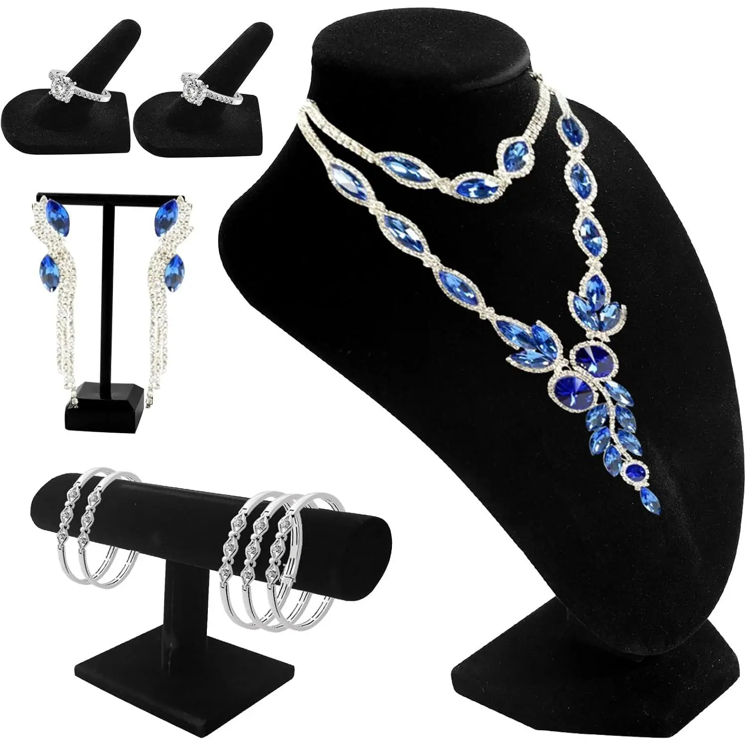 6 count   Display Set-  Necklace Bust Holder Mannequin Bust & T-Bar 2 T Shape Earring Stand 2 Ring Finger  Holder Bracelet Organizer for