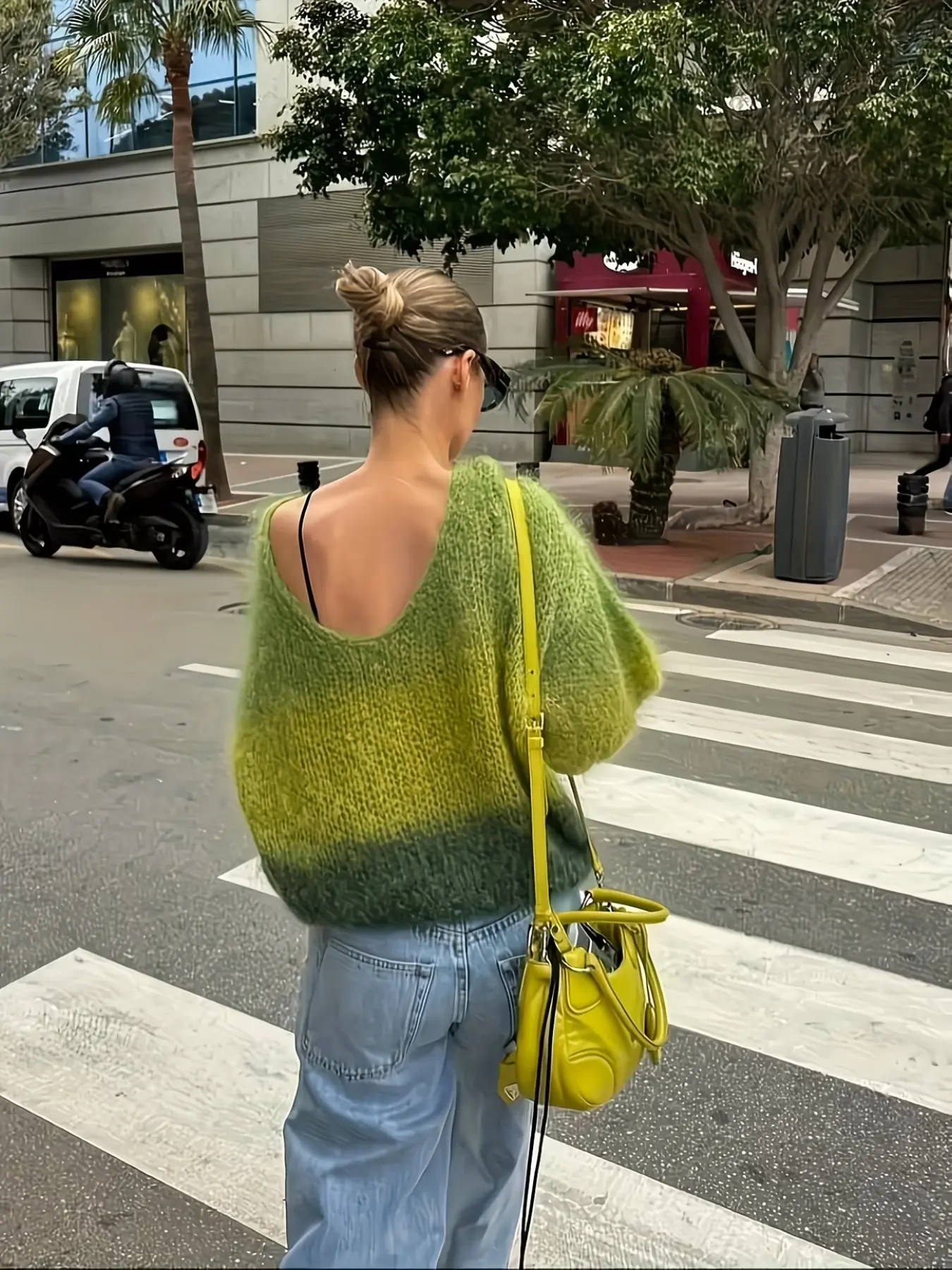 Vintage Gradient Faux Fur Sweater for Women, Large U-Back Batwing Sleeve Knit Top, Loose Fit Pullover for Everyday Casual Wear