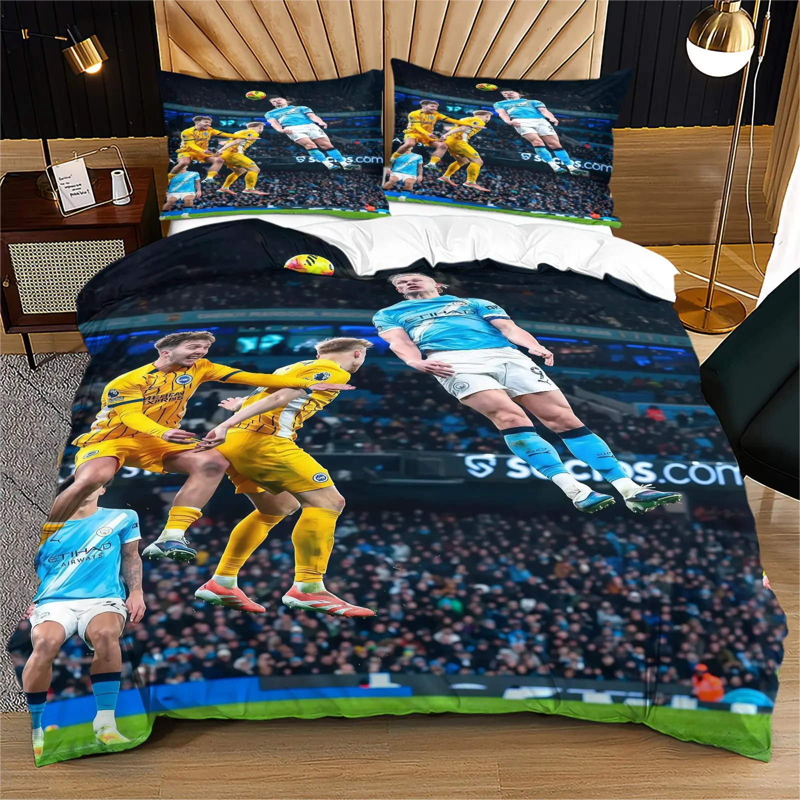 Football Star Pattern Duvet Cover Set, Soft And Durable Bedding Set, Including 1 Duvet Cover And 1 Or 2 Pillowcases, Without Duvet Core And Pillow Core, Male Fan Themed Bedroom Decoration, Suitable For Men's Leisure Rooms, Dormitories, Apartments