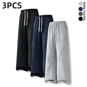 Solid Color Split-Seam Wide Leg Jogger Pants for Men, Elastic Waist Relaxed Fit Sweatpants, Practical Basic Summer Outfits to Upgrade Daily Mensfashion