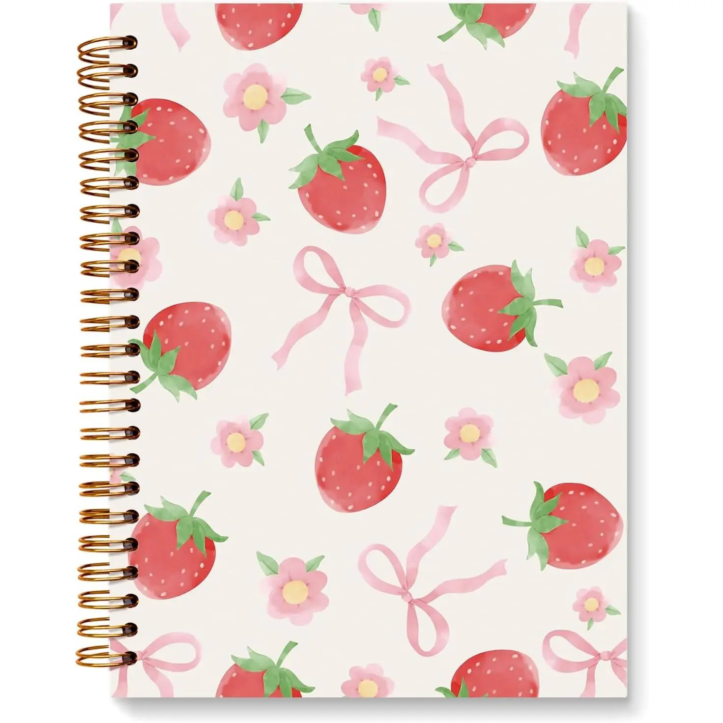 Cute  Bow Strawberry Notebook, Preppy Journaling Notebooks for Note Taking Writing, Strawberries Floral Journal for Women, Girly Office Supplies, Cute Fruit Spiral Notebooks 5.5x8.3