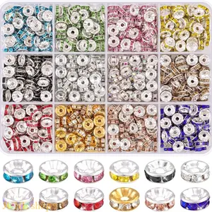900 Pcs Mixed Color 8mm Rhinestone Rondelle Spacer Beads Kit, Faceted Crystal Loose Disc Beads, DIY Jewelry Making Supply For Bracelet Earring Necklace Hand Craft
