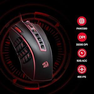 Redragon M990 MMO Gaming Mouse, 32000 DPI High Precision Wired RGB Gamer Mouse w/23 Programmable Buttons, 16 Side Macro Keys, Software Supports, Aluminum Base