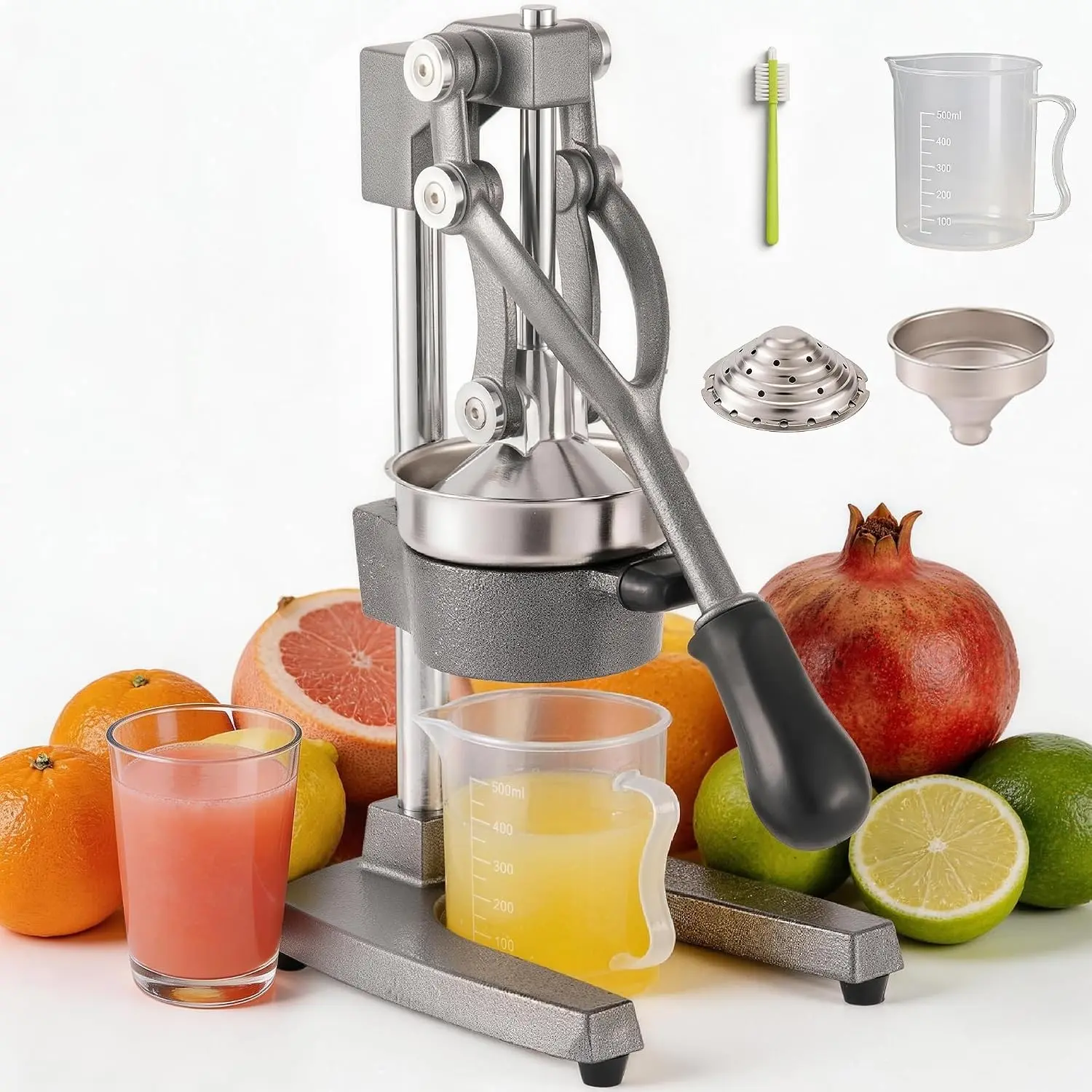 Cast Iron Manual Hand Press Juicer for Citrus & Pomegranate,Grey | Stainless Steel Heavy Duty Squeezer,Easy to Clean,Effortless Lever-Press Design,For Home Cooks,Health Enthusiasts,Bartenders