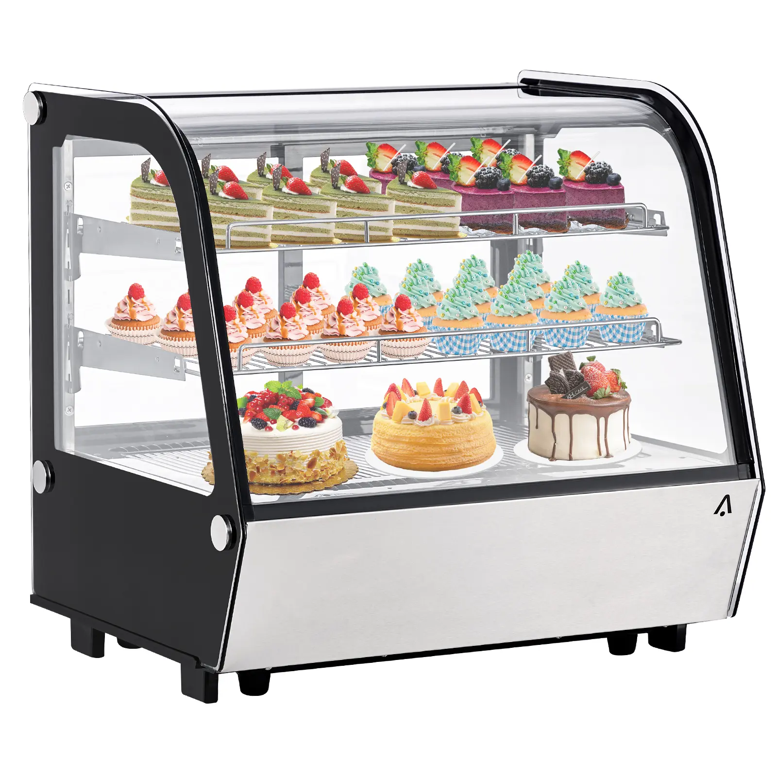 4.3 Cu.Ft Commercial Display Refrigerator – Countertop Refrigerated Display Case with Adjustable Shelves, LED Lighting, Automatic Air-Cooling Defrost, Rear Sliding Door – Ideal for Bakery, Pastry, Cafe, Restaurant